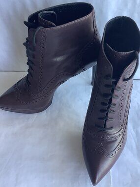 Saint Laurent Burgundy Janis Oxford Leather Stiletto Lace Up Ankle Boots 36.5
